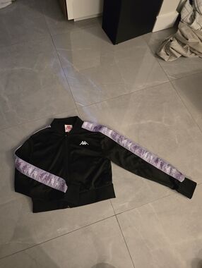 Kappa Black Track Cropped Jacket with Lavender Logo